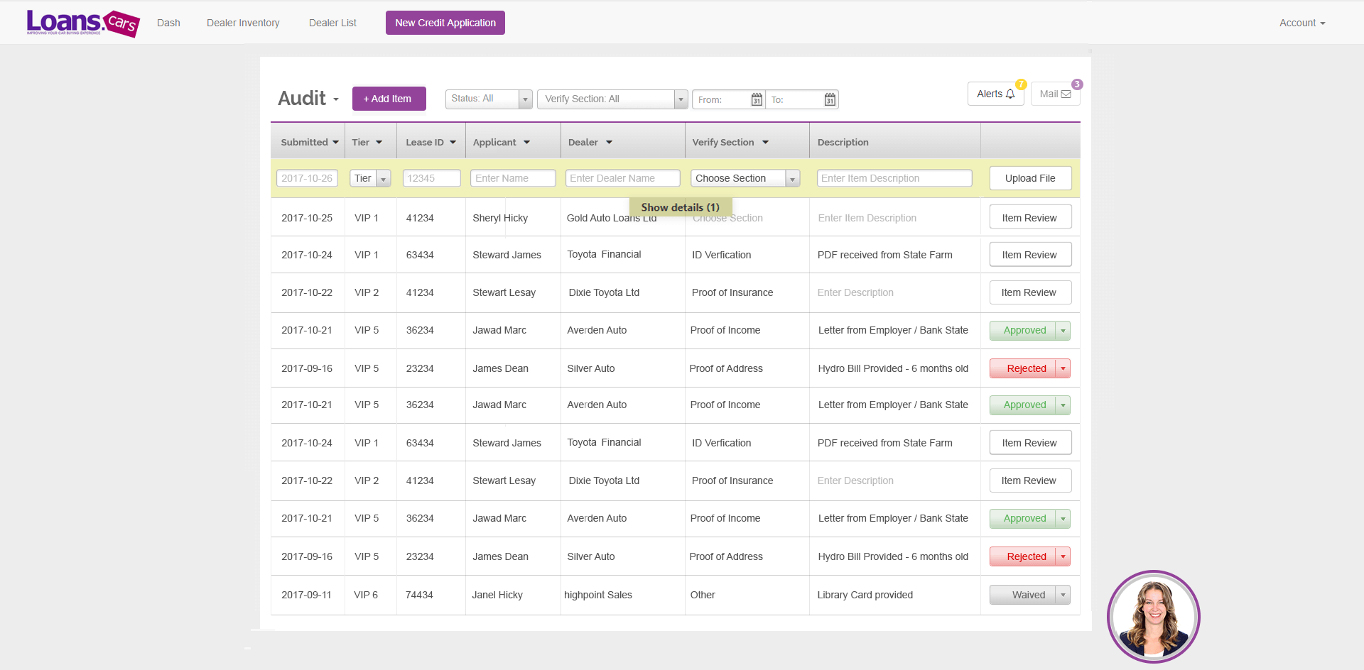 Admin: audit module list of loans