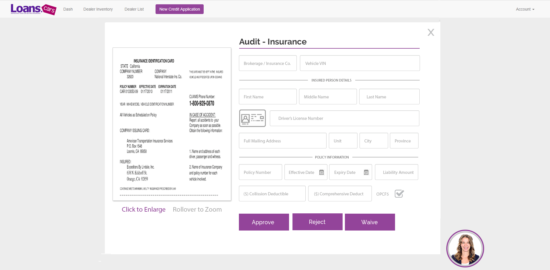 Admin: loan item review insurance modal