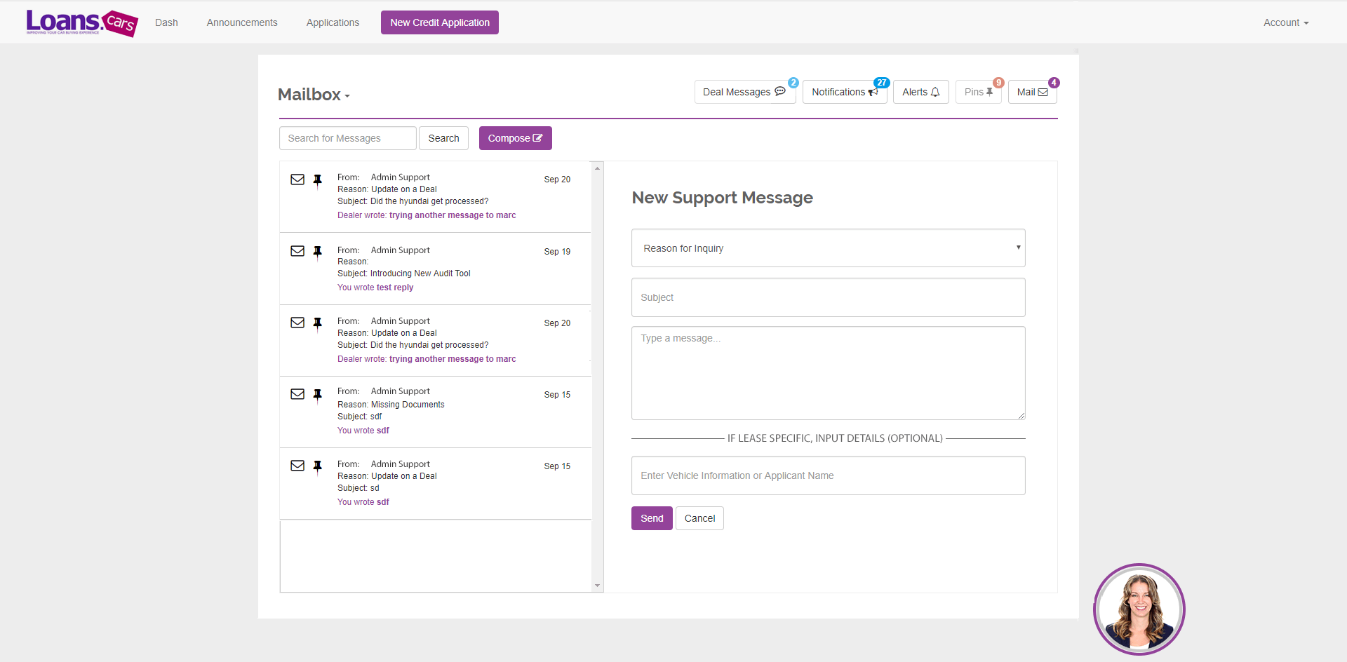 Dealer portal: mailbox