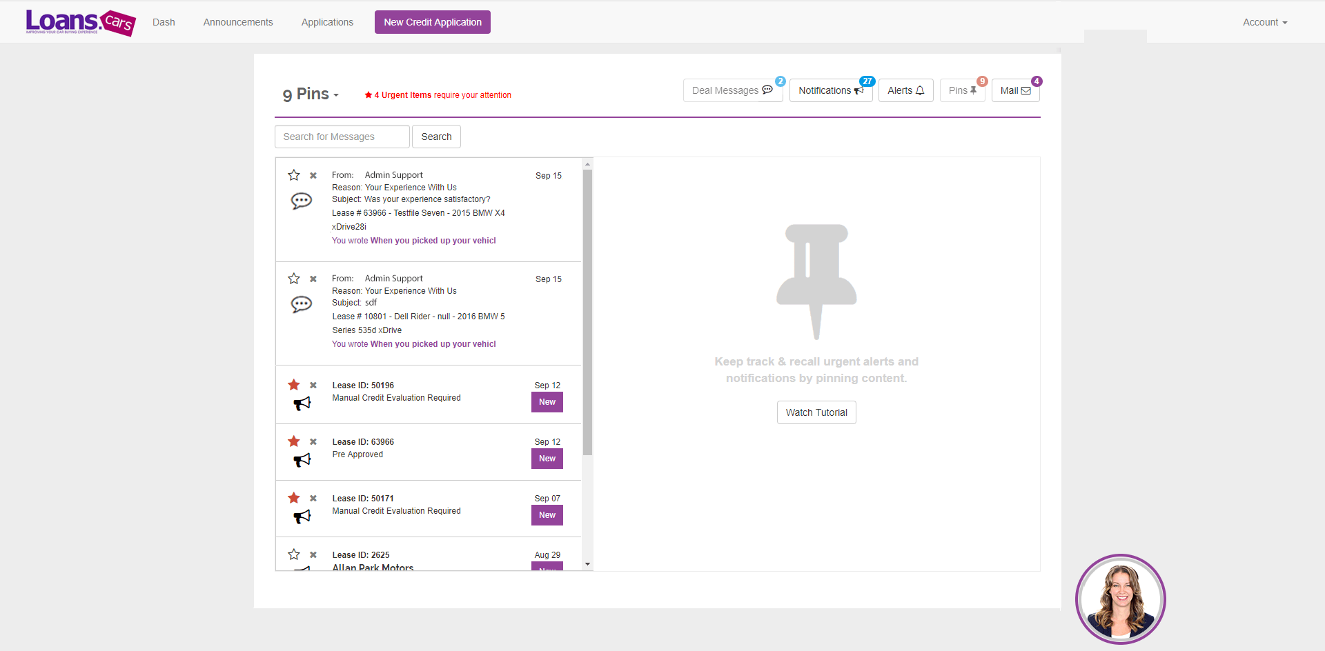 Dealer portal: pins list