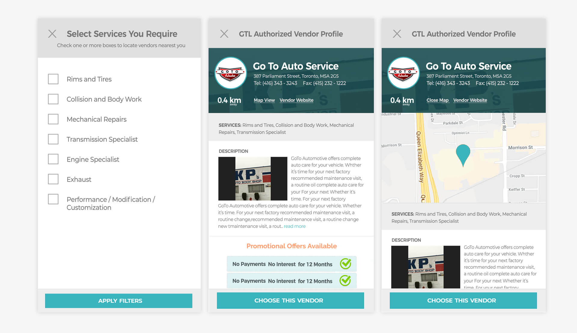 Mobile: choose a repair centre v3