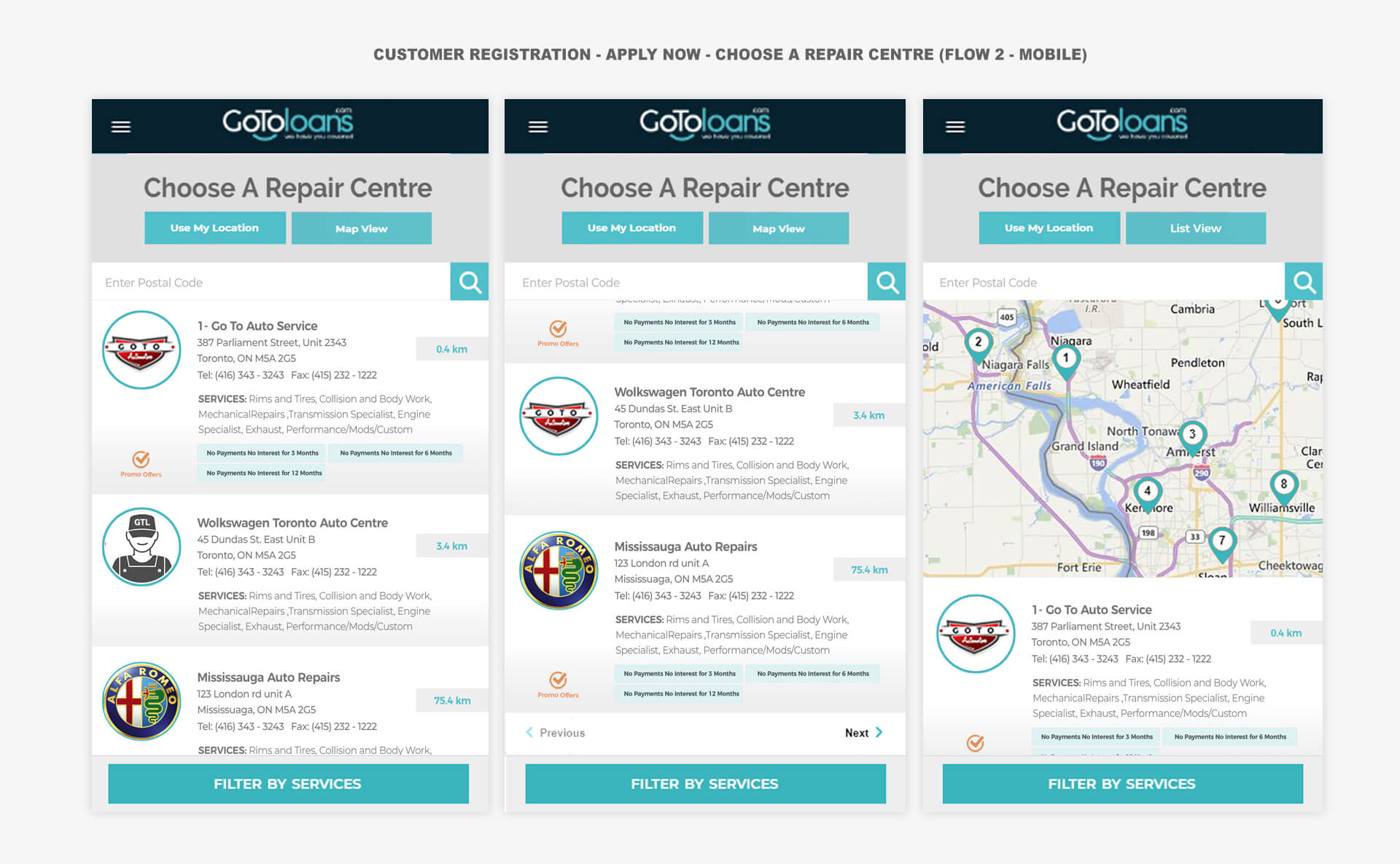 Mobile: choose a repair centre v2