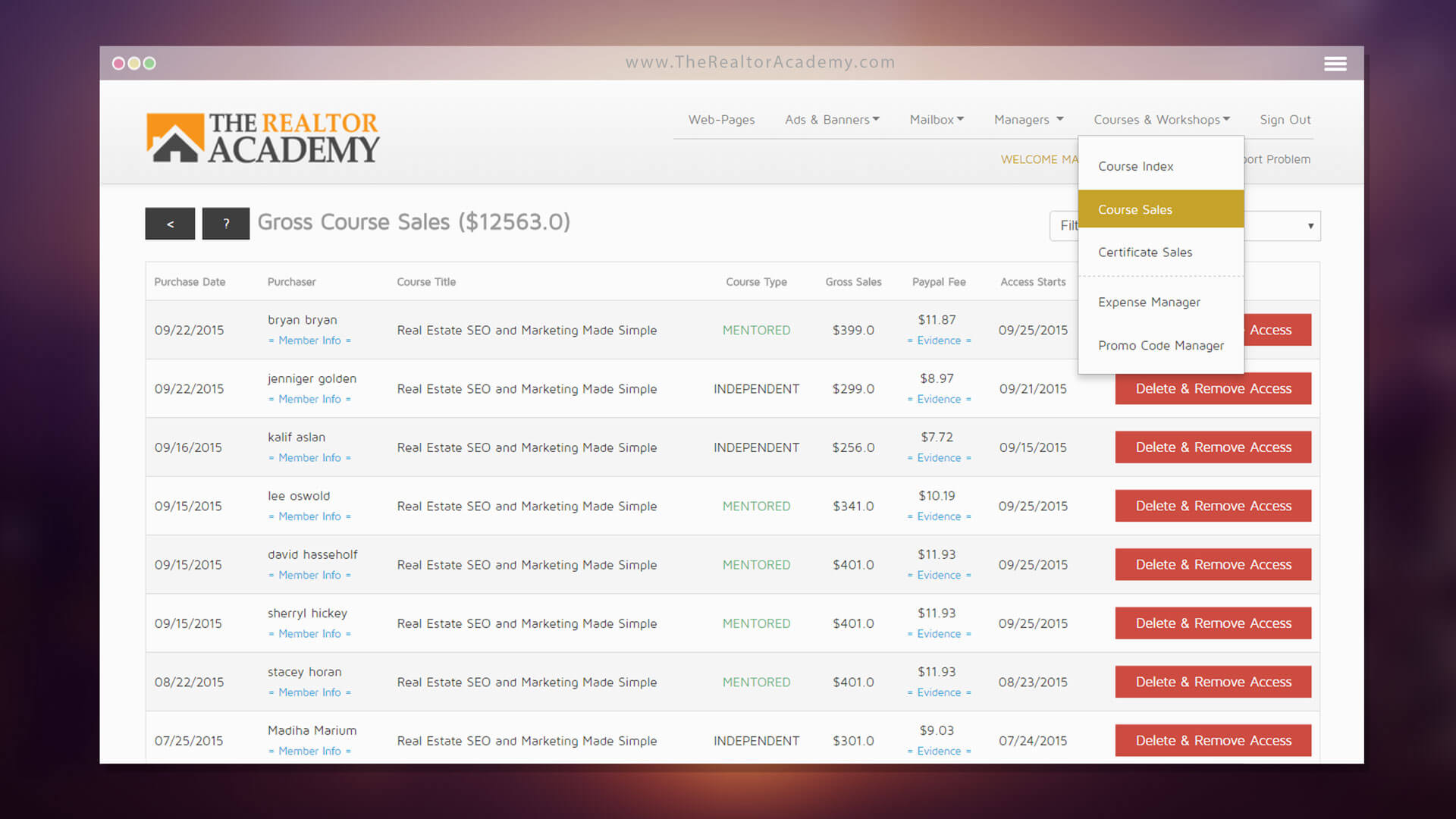 Admin: Accounting CMS, Course Sales